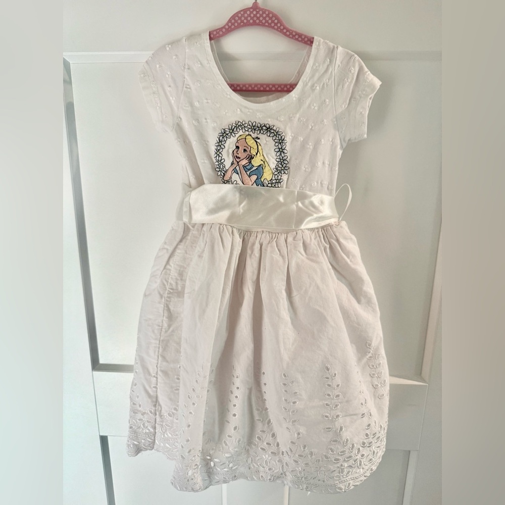 RARE Disney Alice in Wonderland Dress with embroidered Alice and eyelet detail.